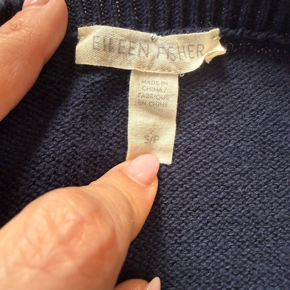 Eileen Fisher Navy Longline Organic Cotton Blend Sweater - Picture 8 of 9